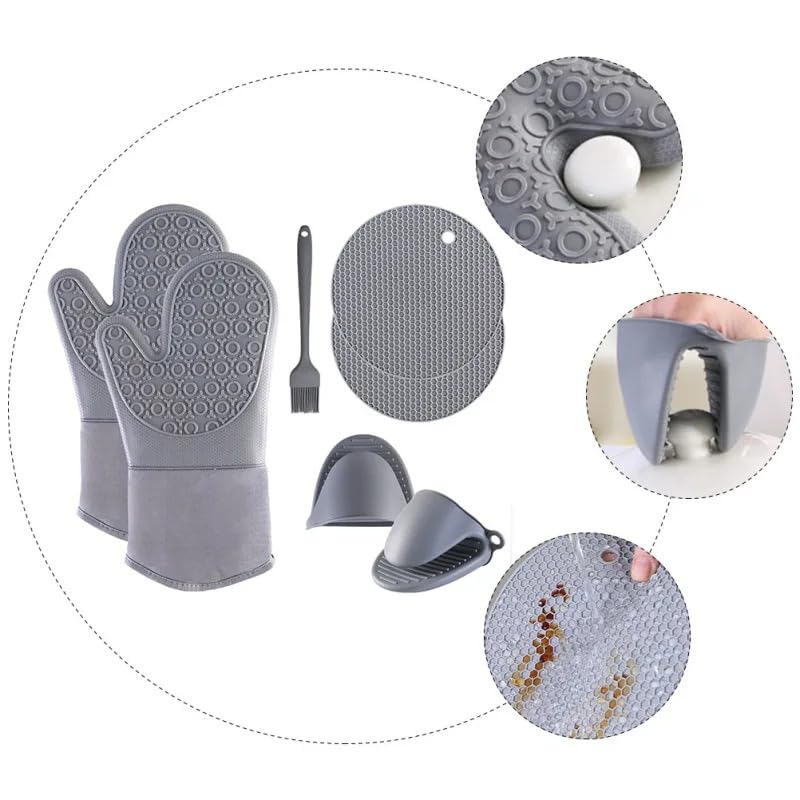 ActivPro 7-teiliges Set mit Ofenhandschuhen aus Silikon, wasserdicht, rutschfest, hitzebeständig, für die Mikrowelle, Heißluftfritteuse, Topflappen, Grillen, Kochen, Backen, Grillen, Küchenutensilien