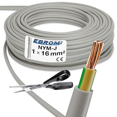 EBROM NYM-J 1x16 mm Mantelleitung Erdungskabel in grau 16 mm2: 20 Meter