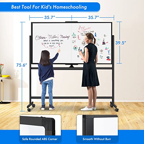 Image of Maxtek Rolling Whiteboard 72x40 Large Magnetic White Board on Wheels Black