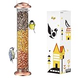 iBorn Metal Peanut Bird Feeders for Outdoors - 14" Peanut & Sunflower Seed Feeder, Hanging Metal Mesh Mixed Seed Bird Feeder with Easy-Clean Design for Woodpeckers, Jays, Titmice,Copper
