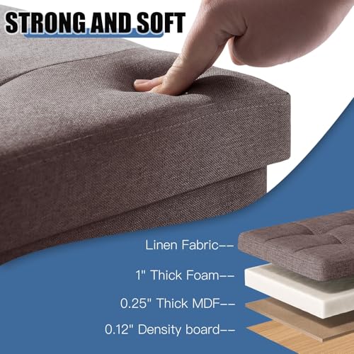 Image of BRIAN & DANY Ottoman with Storage, Square Small Storage Ottoman Foot Rest with Legs, Ottomans Foot Stool for Dorm, Living Room, Entryway 15 inchx15 inchx15 inch (Brown)
