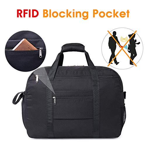 WANDF Travel Duffle Bag 40L, Anti-theft RFID Pocket | Shoe Compartment | Inner Wet Pocket, Water Resistant Nylon Luggage Bag for Weekender Sports Gym Camping (Black 20