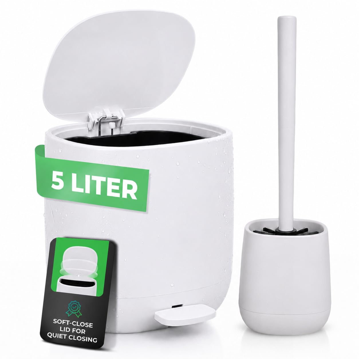 Yourcasa Bathroom Bin and Toilet Brush Set 5L Pedal Bin — image 1