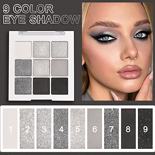Evpct 9 Colors Black Smokey Gray Silver Glitter Shimmer Eye Shadow Makeup Palette Highly Pigmented Black Radiance Cool Toned Matte Glitter Make Up Eyeshadow Makeup Palette Sombras De Ojos Profesional #TOP2