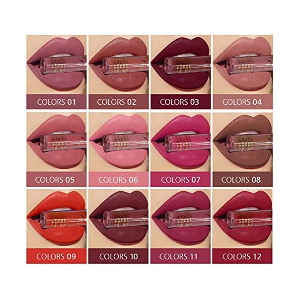 Matte Liquid Lipstick set Waterproof Long Lasting Non-Stick Cup Liquid Lipgloss Velvety Liquid Lipstick Kiss-proof Durable Nude Lip Gloss (12PCS)