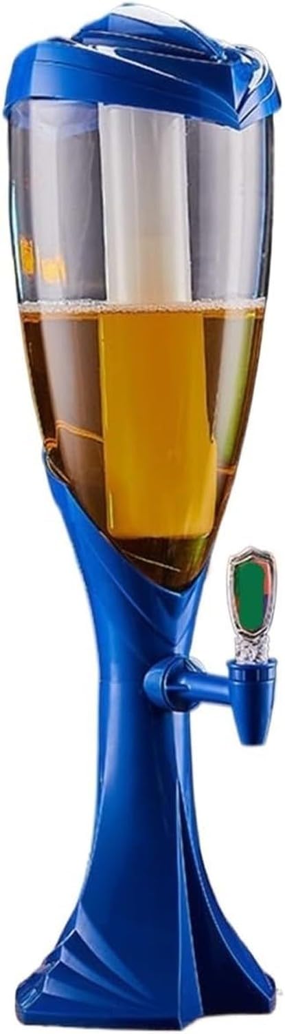 AIEIJJH 3L Beverage Dispenser Drink Container Beer Tower with Tap for Parties, Juice Server Water Jug, Blue, 15x59cm