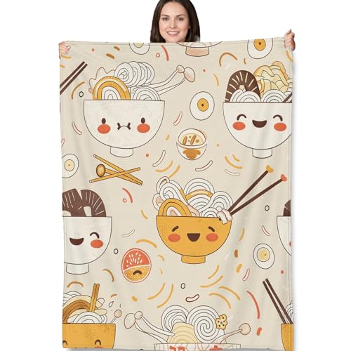 Turamurra Cute Noodle Bowl Blanket Adorable Kawaii Ramen Noodles with Eggs and Chopsticks Throw Cozy and Soft Lightweight Blanket Ideal for Bedroom Living Room Gifts 50x60 in Decor