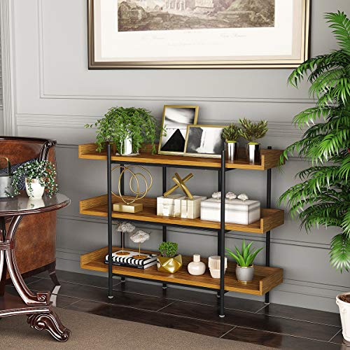 DEWEL Industrial Bookshelf Open Bookcase Storage Rack Metal and Wood Bookcase 36.2\'\' Bookcase Furniture Standing Storage Shelf Units for Home Office - Thumbnail 4