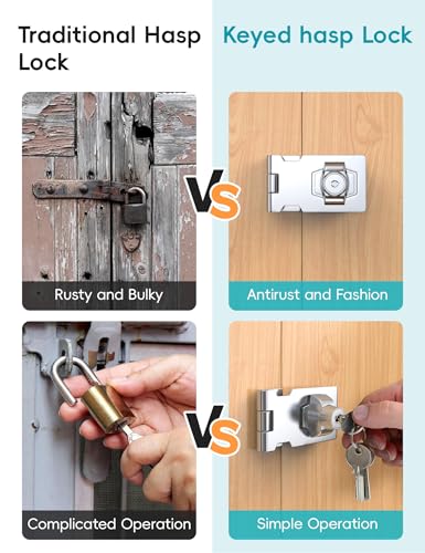 Image of 2.5 Inch Keyed Hasp Lock for Cabinets & Small Doors, Twist Knob Design, Heavy Duty Zinc Alloy with Chrome-Plated Iron, Includes Keys & Screws - Silver, 3 Pack