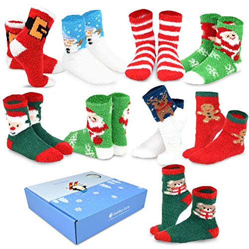 TeeHee Winter Holiday Cozy Fuzzy Fluffy Fun Slipper Socks 9-Pack with Gift Box (Christmas Holiday)
