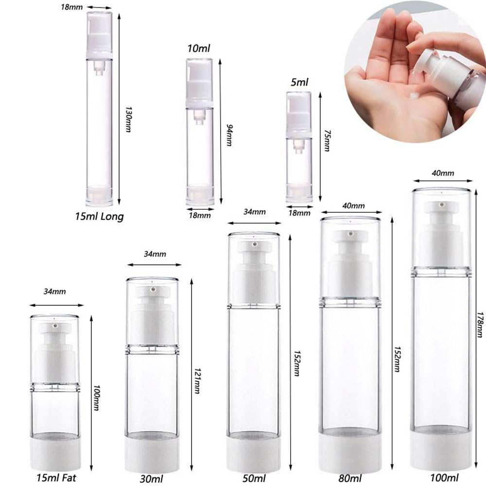 20 unidades botellas sin aire vacías de plástico 5-100ml, dispensadores de vacío recargables para crema, loción y aerosol, portátiles para viaje (20,50ml,Botella de pulverización)