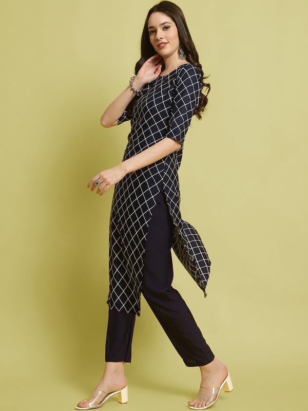 Image of Pinkmint Elegant Printed Crepe Kurta and Pant Set for Women's ll Fashionable Kurti Combo Set ll Stright Round Neck Kurti (Pack of 2)