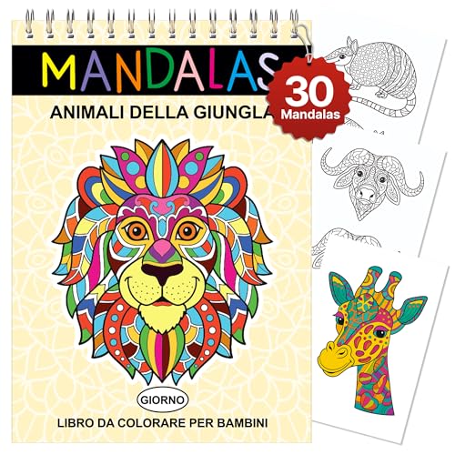 Finoly Mandala da Colorare per Bambini Rilassamento e Antiestress | Libro Mandala da Colorare Bambini | Mandala Animali L’inchiostro non Trapassa | Libri da Colorare Mandala A4 | Rilegatura Spirale