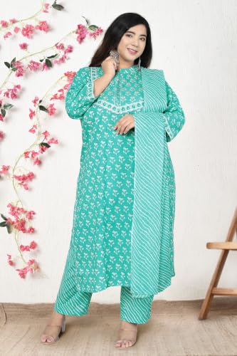 Image of MIRCHI FASHION Plus Size Pure Cotton Kurta Set for Women | 3 Piece Printed Straight Fit 4XL 5XL Kurta Pant Set with Dupatta | Ethnic Work Wear Set | 3XL 4XL 5XL Salwar Suit