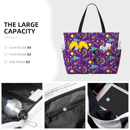 Retro 80s Style Large Beach Bag Waterproof Sandproof Swim Tote Pool Bag For Women With Zipper2