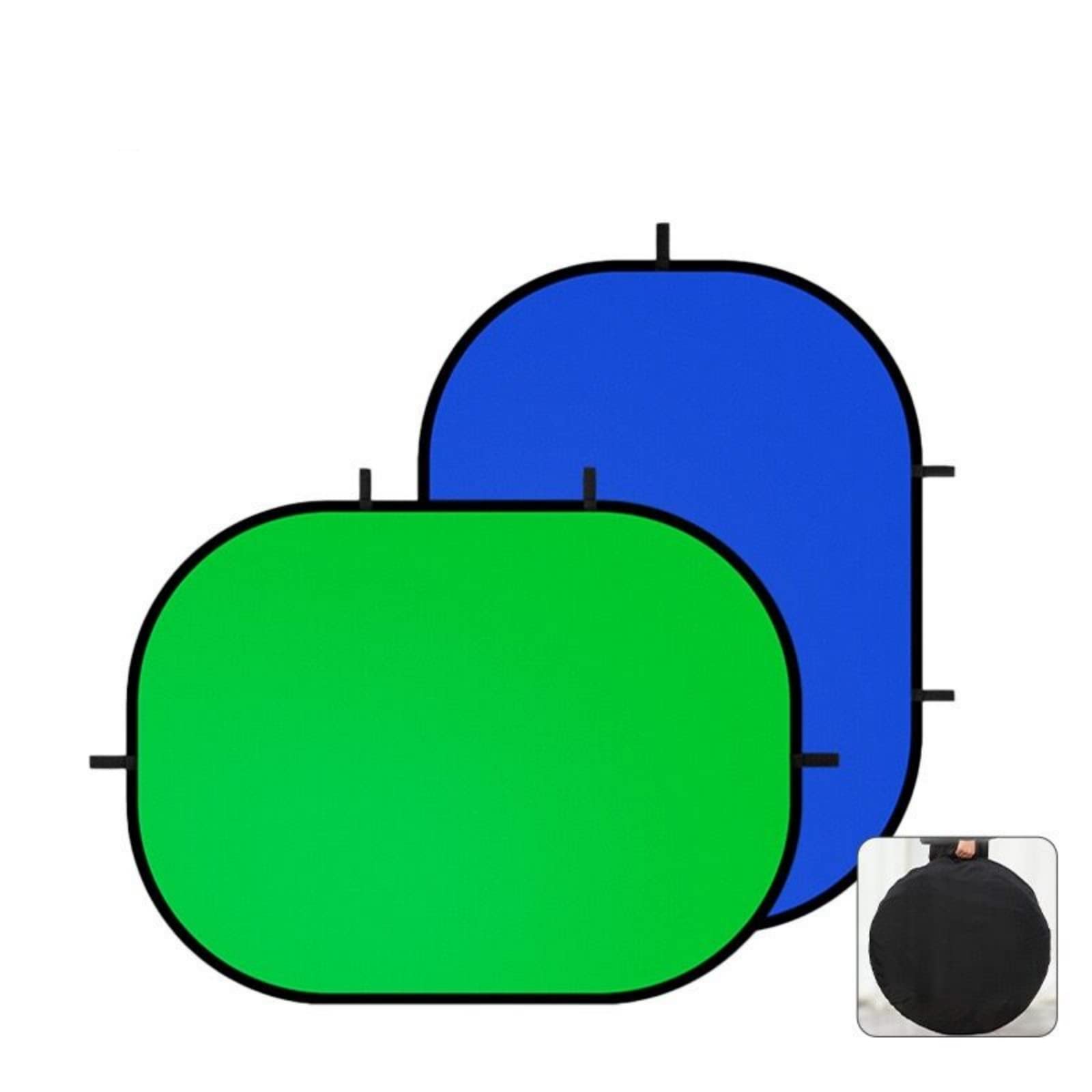 39.4x59.1inch/1x1.5m Chromakey Green Screen? Blue & Green 2 in 1 Double Sided Pop Up Collapsible Backdrop for Vlogging and Video Conferencing with Storage Bag