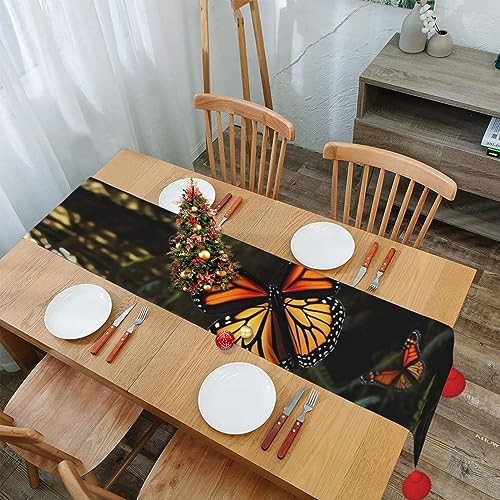 Chemin de table en lin motif papillon décoration automne fête - 8