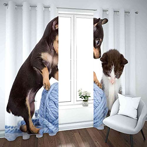 Rideau occultant chiot et chat isolant thermique pour chambre 264x160cm
