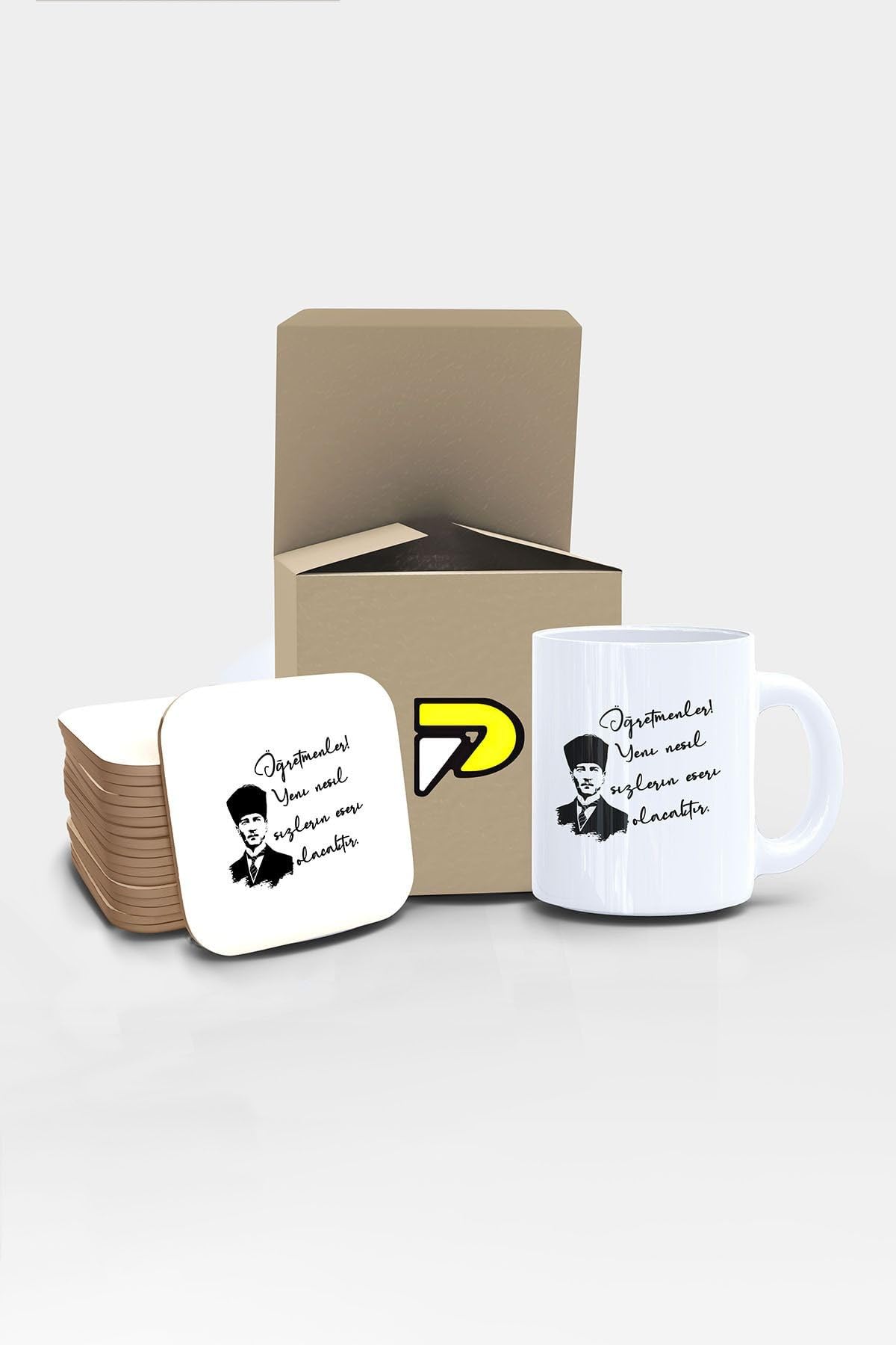 Postermanya Atatürk Sözlü Öğretmenler Günü Baskılı Kupa Bardak Seti Mug (Öğretmenler Günü Hediyesi, Öğretmene Hediye)