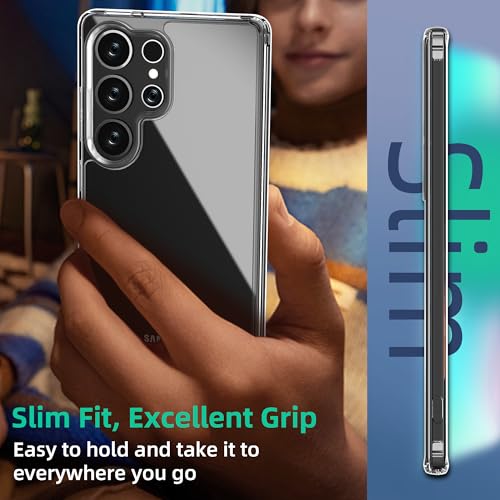 Image of ONES for Samsung Galaxy S23 Ultra Slim Case Clear, [PC + TPU Hybrid][Military-Grade Drop Protection][Anti-Yellowing][ Anti-Slip ], Shockproof Silicone Hard Cover, Scratch Resistant, Transparent Case