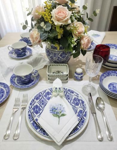 Set de 6 servilletas bordadas azul hortensia miniatura 3