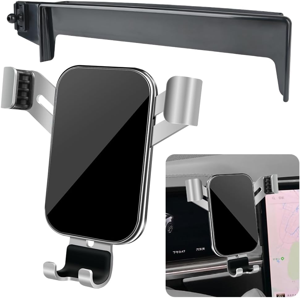 LUNQIN Car Phone Holder for Tesla Model S 2021 2022 2023 2024 and Model X 2021-2024 Auto Interior Accessories Best Cell Phones Mount Cellphone Mobile Cradle Charging Navigation Bracket Screen Stand