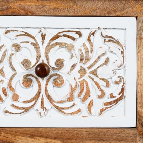Image of Jika Wooden Sideboard Cabinet for Living Room | Carved Wooden Storage Cabinet for Home with Multiple Drawers | Handcrafted Solid Wood Cabinet for Storage Furniture for Home | White Distress