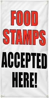 Vertical Vinyl Banner Multiple Sizes Food Stamps Accepted Here Restaurant and Food Outdoor Weatherproof Industrial Yard Signs 4 Grommets 40x16Inches