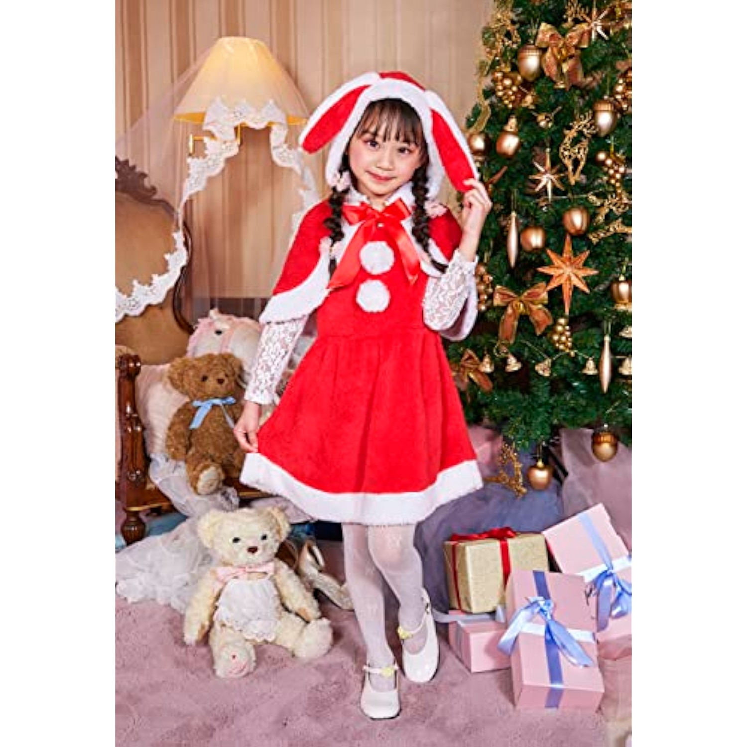 クリアストーン(Clearstone) コスプレ クリスマス たれみみうさぎサンタ キッズ 女の子 120cm レッド 詳細画像5