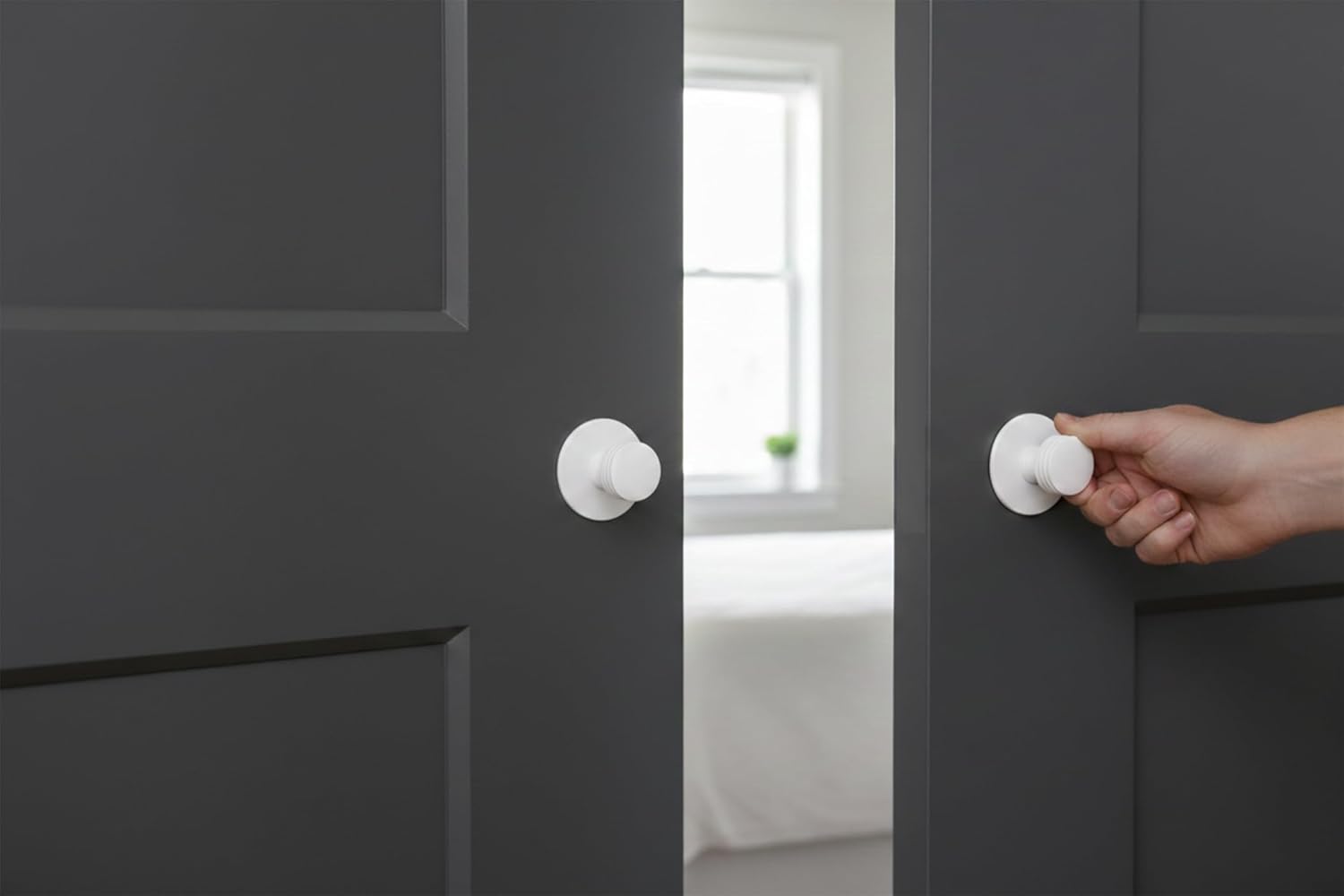 trust4care 4-Pack Large Satin White Bifold Closet Door Knobs with Wide Base, 1-1/5" Round Zinc Kitchen Cabinet Knobs Pulls Handles, Euro Style Hardware for Dresser, Drawer, Wardrobe, Bathroom Vanity