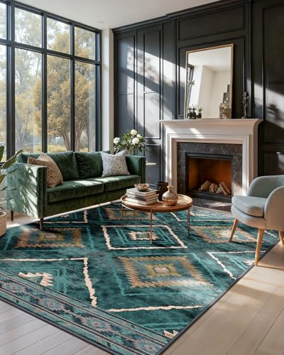 DEFYNEE Alfombra para salón 120 x 180 cm, Alfombra Antideslizante de Pelo Corto, Repelente al Agua, Lavable a máquina, para Pasillo, salón y Dormitorio, Verde Oscuro