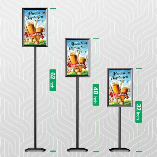 Image of 2 Pack Adjustable Sign Stand for Display, Heavy Duty Sign Holder Floor Stand with Base, Aluminum Snap Open Frame 11 x 17, with Anti-Slip Solid Steel Square Pedestal and Signage Clip(2 pack)