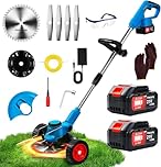Debroussailleuse Electrique 21V Coupe Bordure sans Fil avec Batterie 4.0AH et 3 Types De Lames Débroussailleuse à Batterie Diamètre de Coupe 20cm Légère à Faible Bruit pour Jardin Élagage