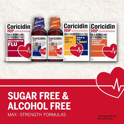 Coricidin HBP, Decongestant-Free Cold Symptom Relief for People with High Blood Pressure, Maximum Strength Multi-Symptom Flu Tablets, 48 Count (2x24ct)
