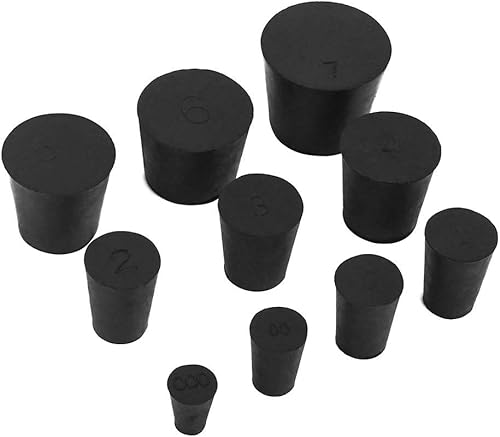 20 Pieces in a Pack (10 Assorted Sizes) 000# -7# Solid Rubber Stoppers Withstands temperatures up to 350F (177C)