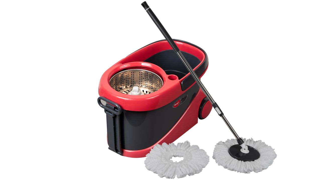 Pigeon by Stovekrft Sparkle Mop Deluxe With Stainless Steel Spinner, Mop Bucket with Wheels and Pulling Handle for Cleaning, Stainless Steel Spinning mechanism, Two Microfiber Refills, Grey and Red (B0D11BH8TD) Amazon Price History, Amazon Price Tracker
