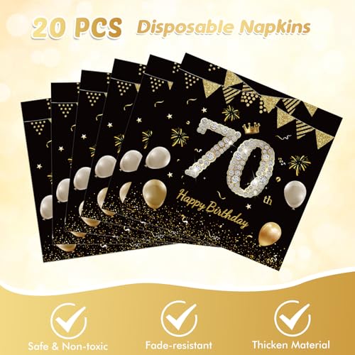 41pcs 70th birthday decorations for men women black gold 70 year old birthday party supplies include 20 plates 20 napkins and 1 tablecloth black gold 70 aged birth party tableware