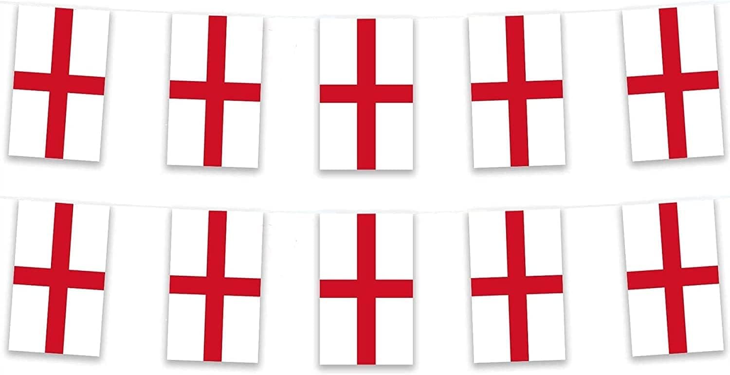 St George's Cross Bunting Banner 10m/33ft with 30 Fabric Flags (14 x 21cm) – England Football, Rugby & Cricket Decorations, Street Party, BBQ, World Cup & Sporting Events