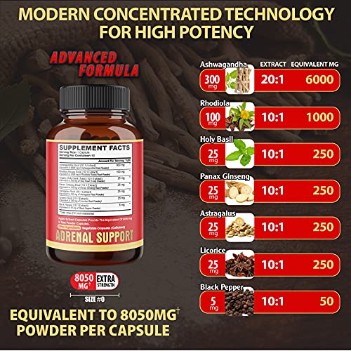 Agobi 7In1 Adrenal Support Supplement - Equivalent To 8050Mg Concentrated Ashwagandha, Panax Ginseng, Rhodiola Rosea & More - 60 Capsules 2 Month For Body Balance #TOP1