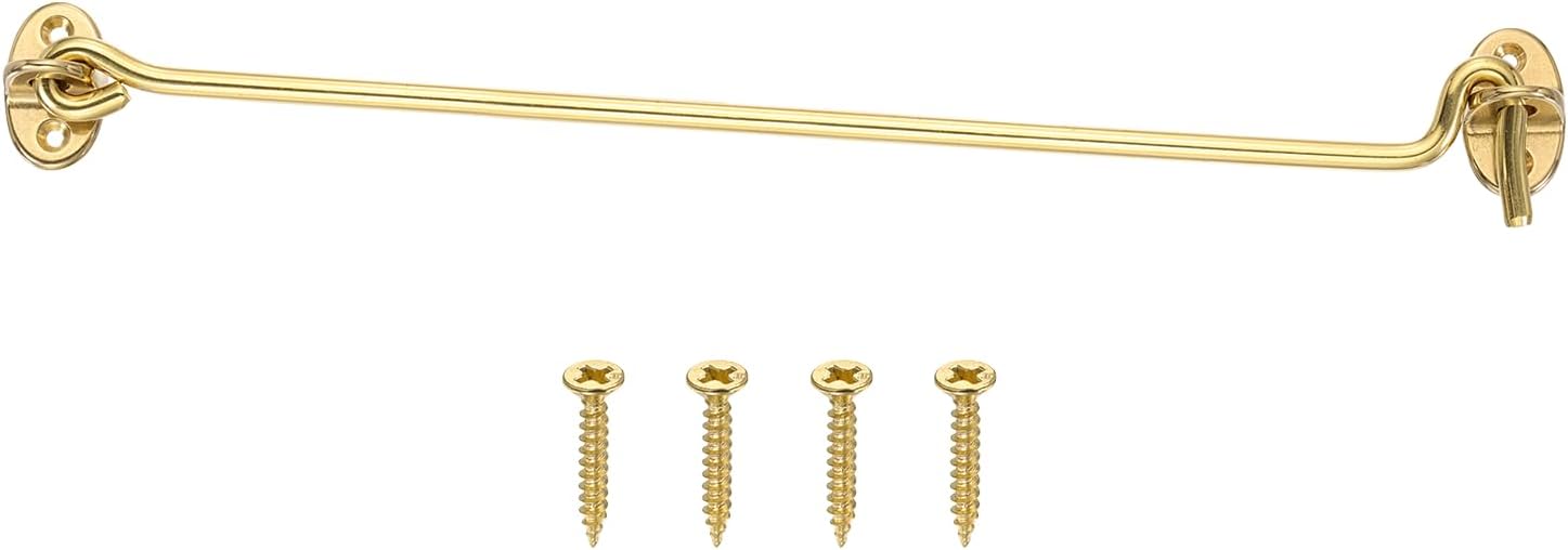 uxcell Hook and Eye Latch, 11.8" Brass Barn Door Latch with Screws, Cabin Privacy Door Gate Hooks for Window Sliding Door Fence Shed, Brass