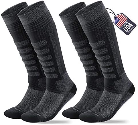 Samsox 2-Pair Merino Wool Ski Socks, Gray/Black S/M (Men 6-9 / Women 7-11)
