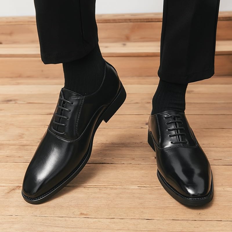 Men's Classic Lace-up Formal Oxfords Shoes Mens Comfort Hand Stitched Business Formal Derby Shoes Pointed Toe Low Top Leather Dress Shoes(7)4