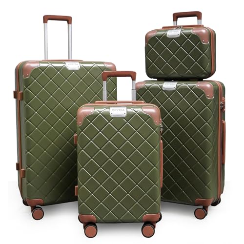 Image of Lightweight Hardside luggage sets Suitcases with Spinner Wheels YKK Zipper & TSA Lock, ABS+PC Hardshell 4 Piece Luggage Set for Weekend Getaways & Family Travel (14 /20 /24 /28 Green)