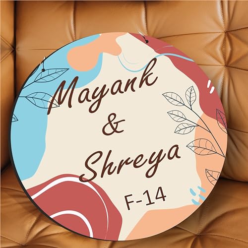 Image of P Arts Personalized Door Name Plate for Home Entrance Round Shaped 10x10 Inch Name plate for home entrance, Door name plates MDF Wood, Black & White (Colorfull-01)