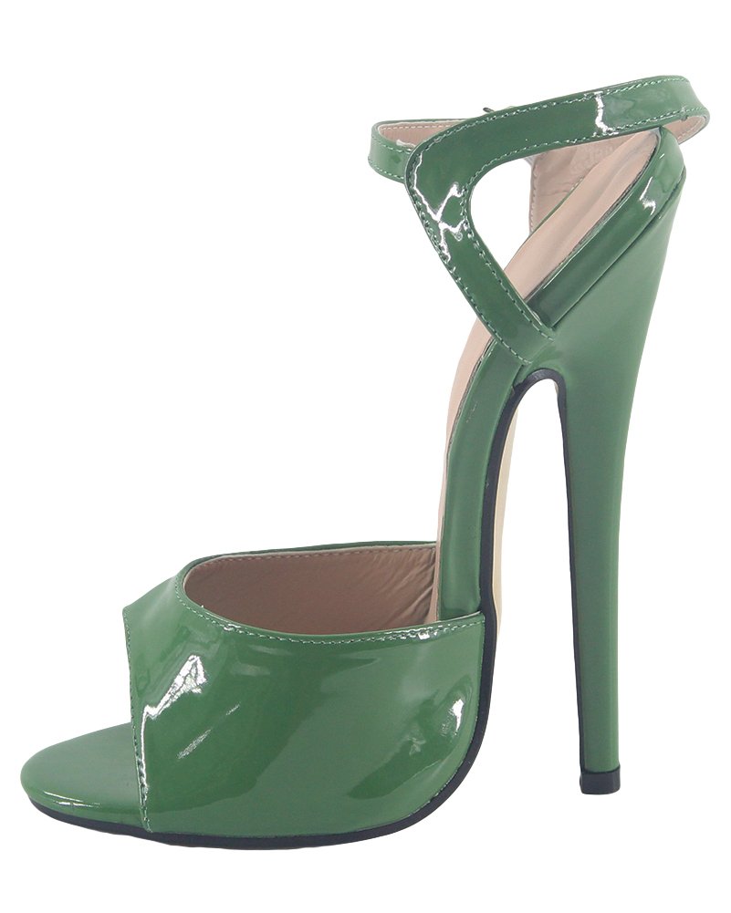 WONDERHEEL7" Stiletto Heel Ankle Strap Women Sandals Green Shiny Sexy Fetish Shoes