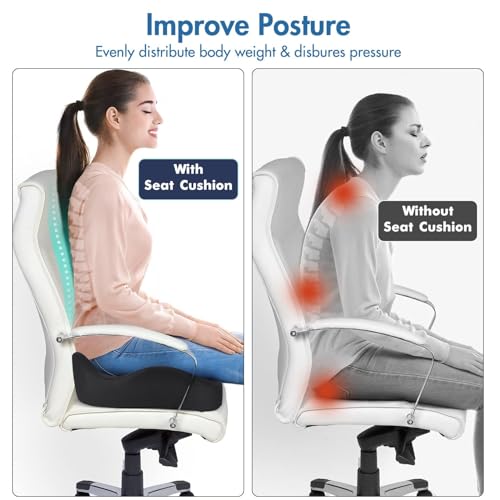 Car Seat Cushion, Ergonomic Memory Foam Car Seat Pad for Sciatica Pain Relief, Larger Driving Seat Cushion for Car Short Drivers on Long Drives - Butt Cushion for Car,Truck, Office - Black