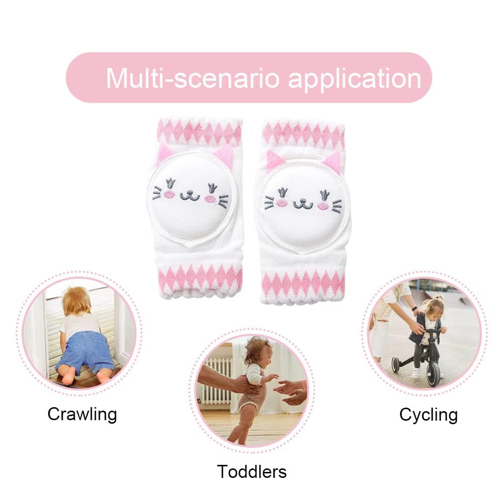 Ginocchiere per bambini, motivo gatto cartone animato, antiscivolo, in rete traspirante, per bambini da 0 a 4 anni (1 paio)