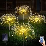 cshare イルミネーションライト ソーラー LED ストリングライト 屋外 防水 ガーデンライト 4輪 640球 花火型 埋め込み ソーラーライト USB充電可能 電量表示付き 8点灯モード 庭/芝生/公園/花壇 屋外 照明 クリスマス/ハロウィン/パーティー/祝日/新年などに適用 飾りライト ガーデニングライト