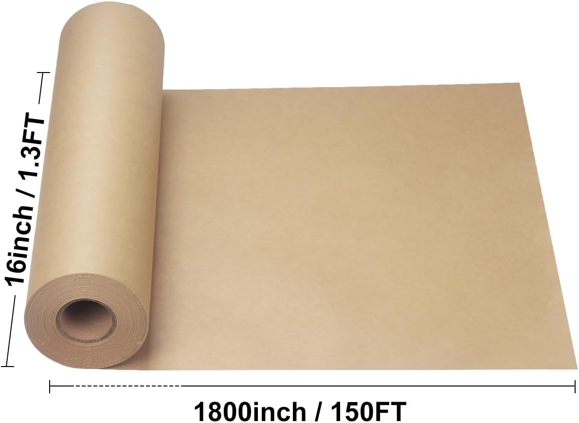 Clucycia 16"x 1800"(150ft) Kraft Paper Roll for Gift Wrapping DIY Craft Bulletin Board Flower Bouquet Art Packing Parcel Table Covering 80GSM Brown
