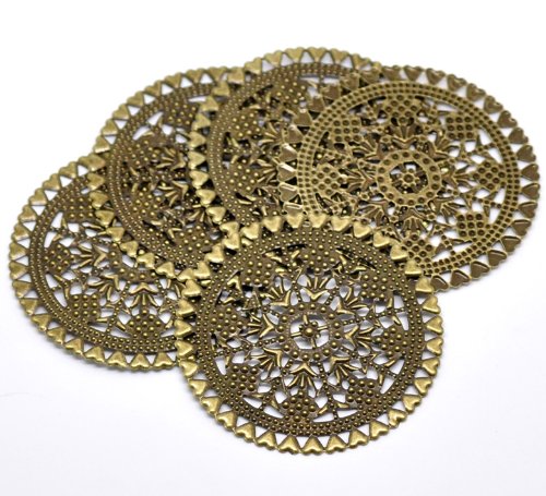 PEPPERLONELY Brand, 20PC Antique Bronze Filigree Round Focal Wraps Components
